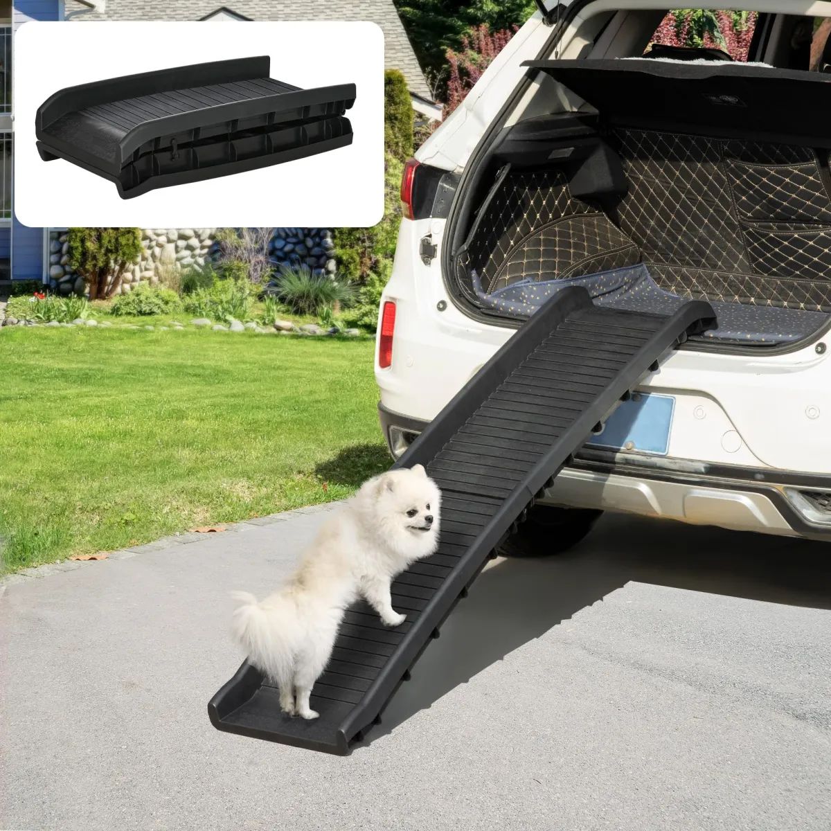 PawHut Rampa plegable PP con alfombra antideslizante