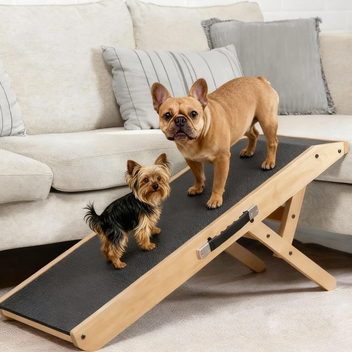 PriorPet Rampa de madera de abedul plegable para cama y sofa (ajustable 18-53 cm)