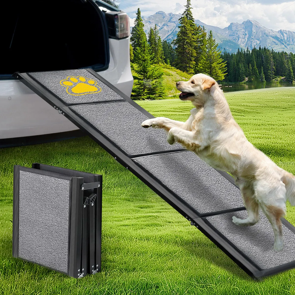 BACOENG Rampa para perros de coche plegable 180 cm con alfombra antideslizante